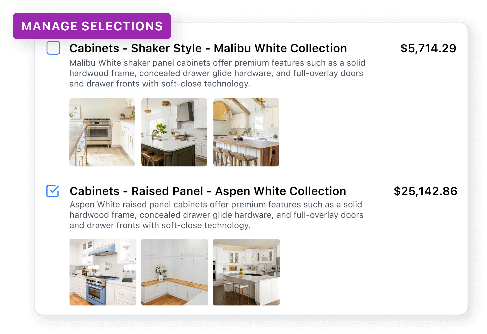 JobTread Manage Selections